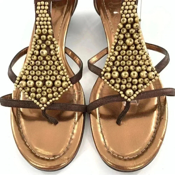 Jessica Simpson sandals 9.5 39.5 gloria bronze suede t-strap Bohemian wedge - Picture 2 of 15